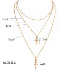 Glam Gold Cross and Rose 3 Pcs/ Set