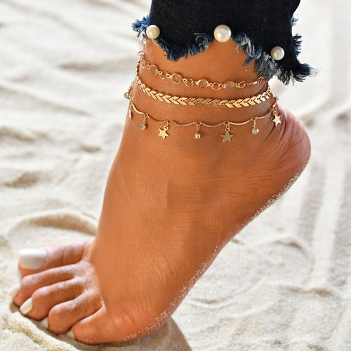 Glam layered anklet sets