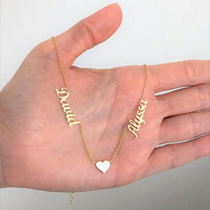 Glam Gold Double Names Heart BFF Necklace