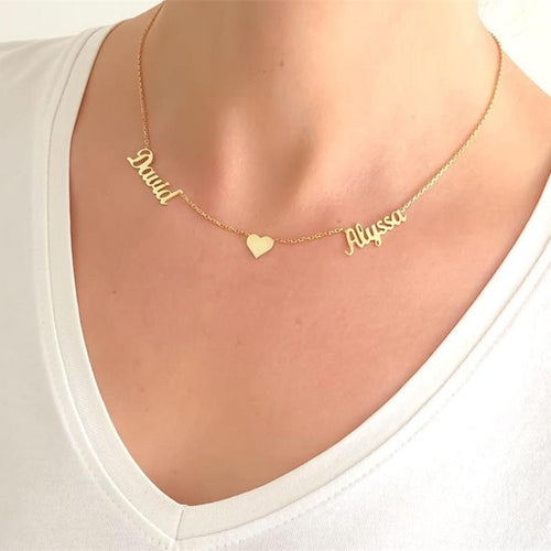 Glam Gold Double Names Heart BFF Necklace