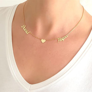 Glam Gold Double Names Heart BFF Necklace