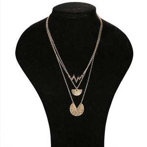 Glam Gold Classic Female Heartbeat Round Geometric Gold Long Necklace