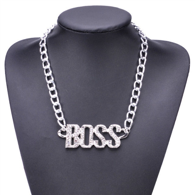 Glam Gold BOSS Luxury Letter Pendant Chain Necklace Set Earrings