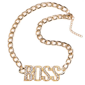 Glam Gold BOSS Luxury Letter Pendant Chain Necklace Set Earrings