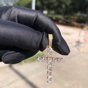 Glam Gold Cubic Zirconia Cross Pendant With 4mm CZ Tennis Chains Necklace