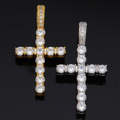 Glam Gold Cubic Zirconia Cross Pendant With 4mm CZ Tennis Chains Necklace